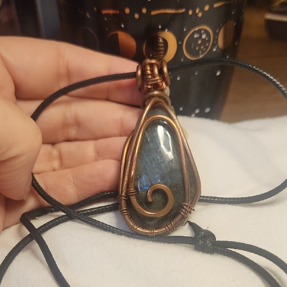 Artisian Copper Wire Wrapped Labradorite Pendant Necklace Lg Stone - Picture 7 of 7